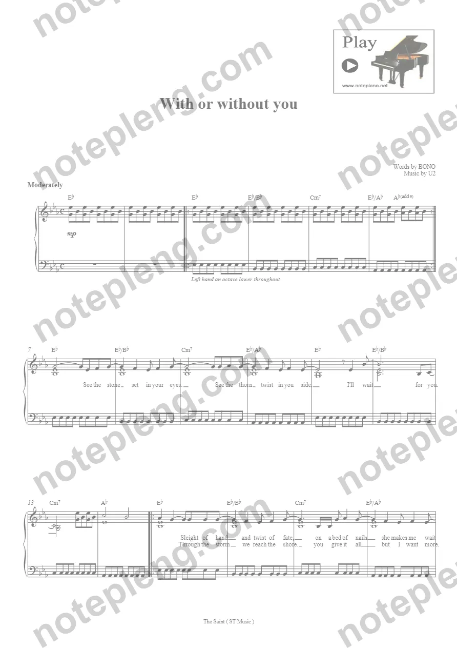 With or without you - piano - หน้า 1