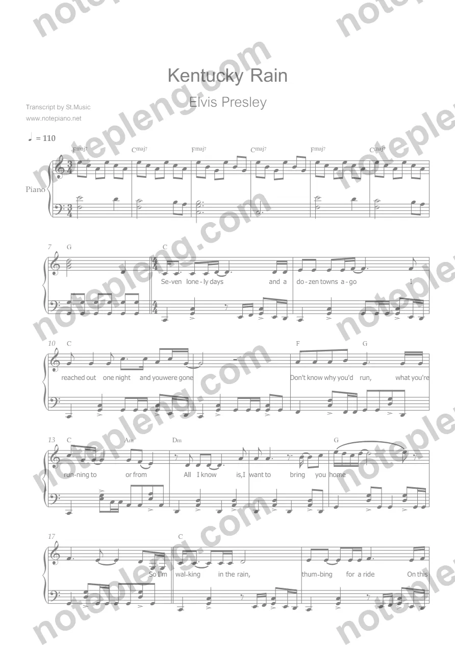 Kentucky Rain - Elvis Presley piano - หน้า 1