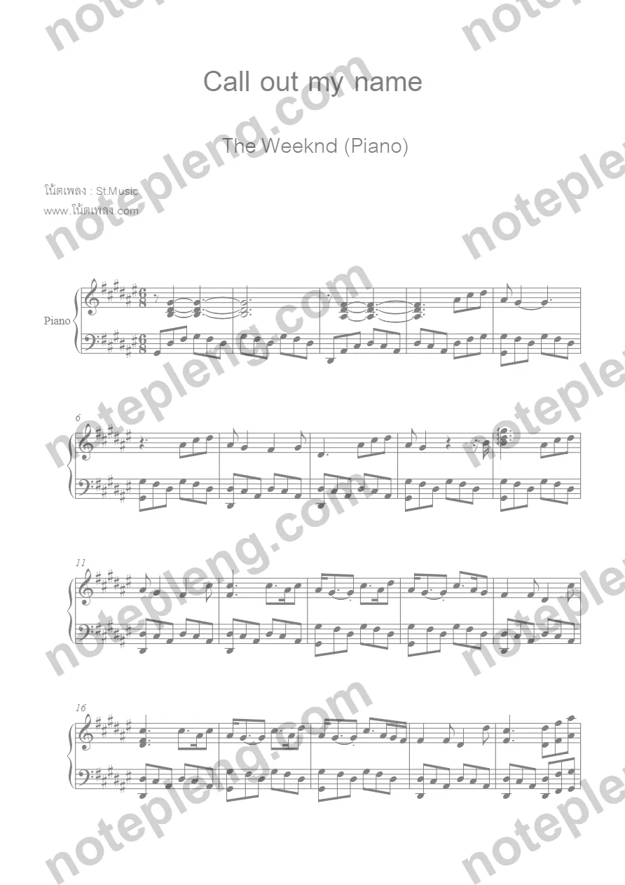 Call out my name - The Weeknd - Piano - หน้า 1