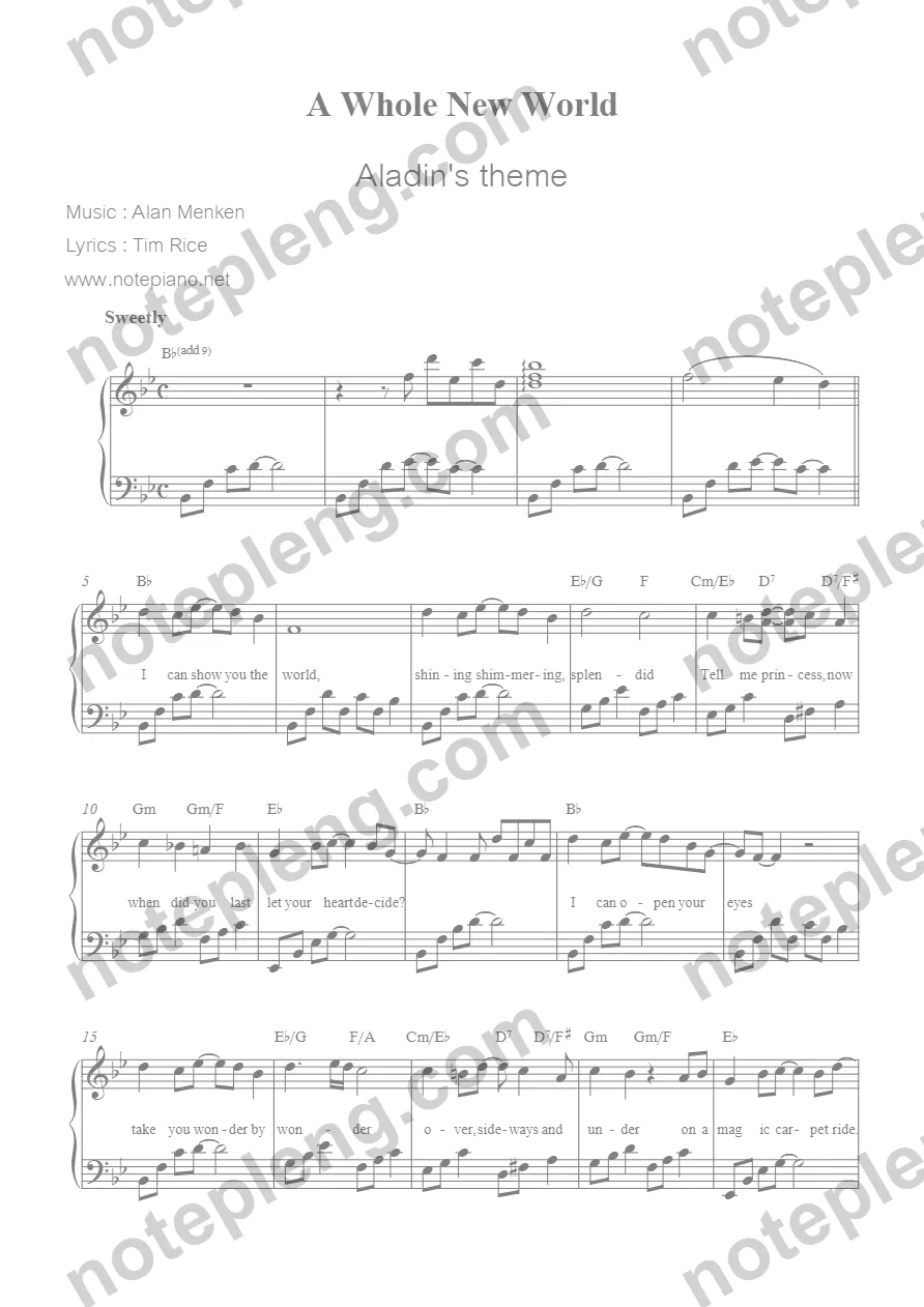 A Whole new world - Aladin - piano easy - หน้า 1