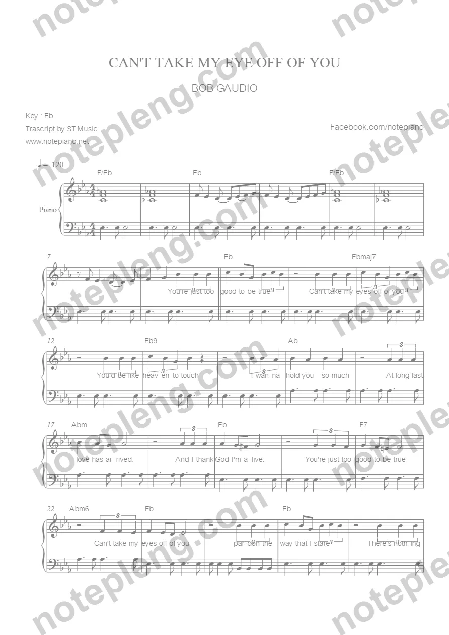 ตัวอย่างโน้ต Can't take my eyes off of you - Bob (มีลายน้ำ)