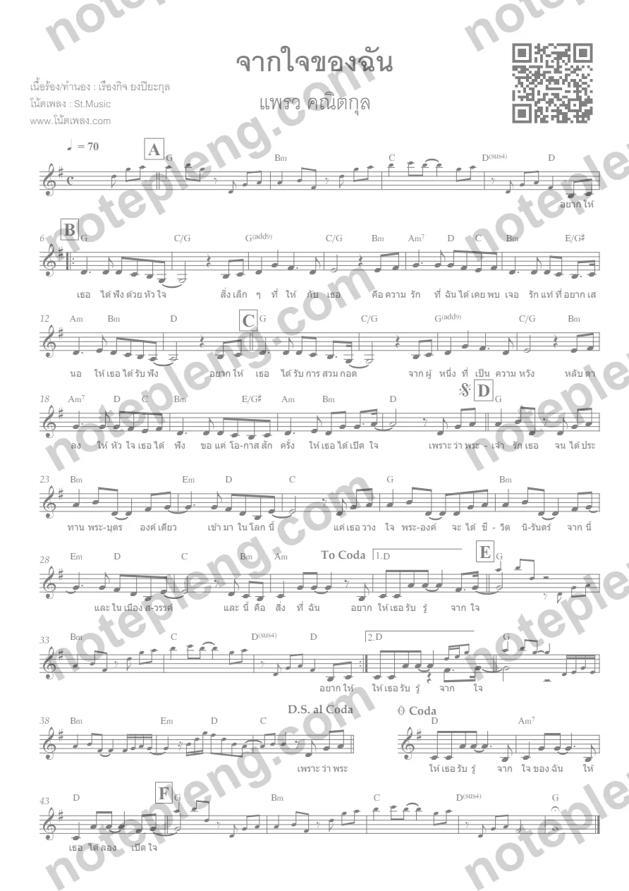 ตัวอย่างโน้ต จากใจของฉัน - แพรว คณิตกุล (มีลายน้ำ)