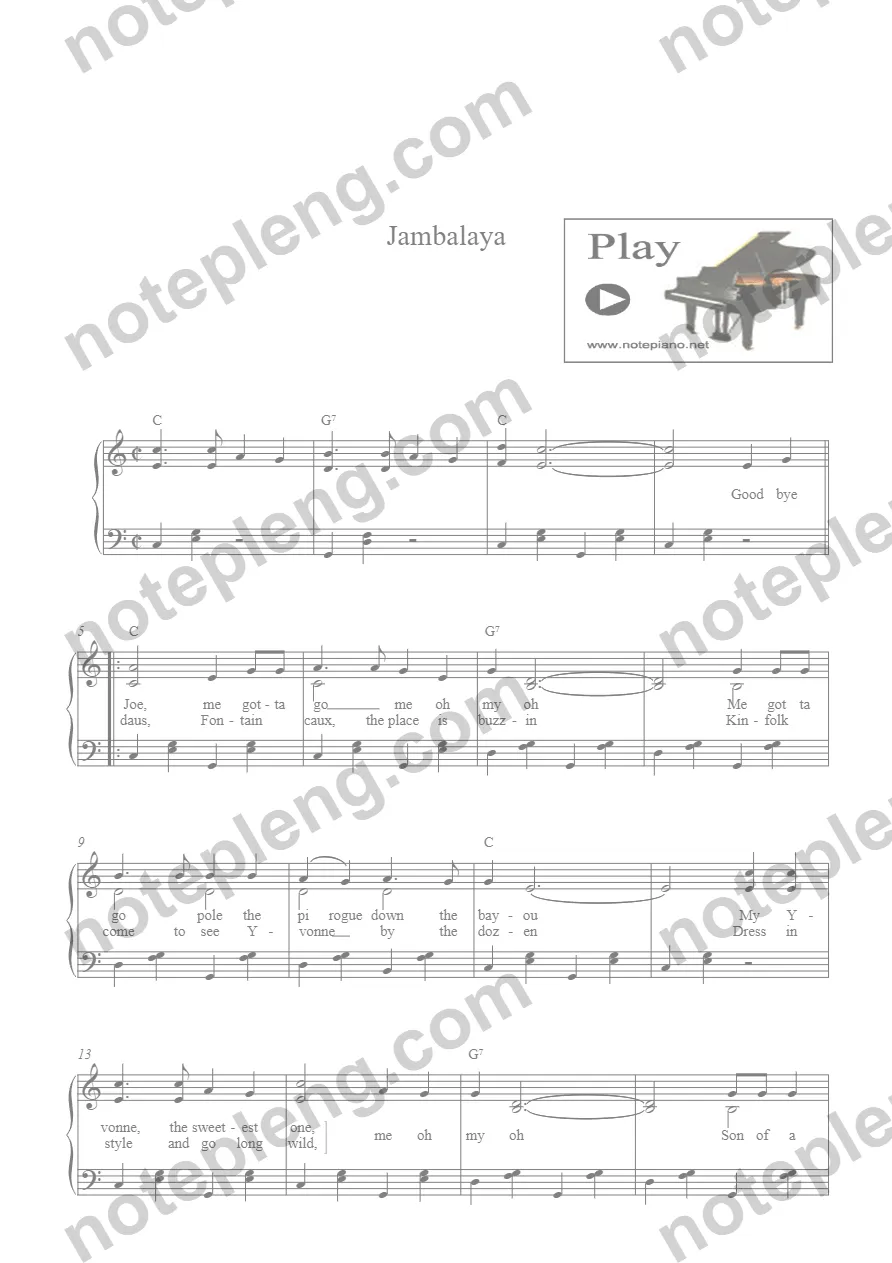 ตัวอย่างโน้ต Jambalaya - piano (มีลายน้ำ)