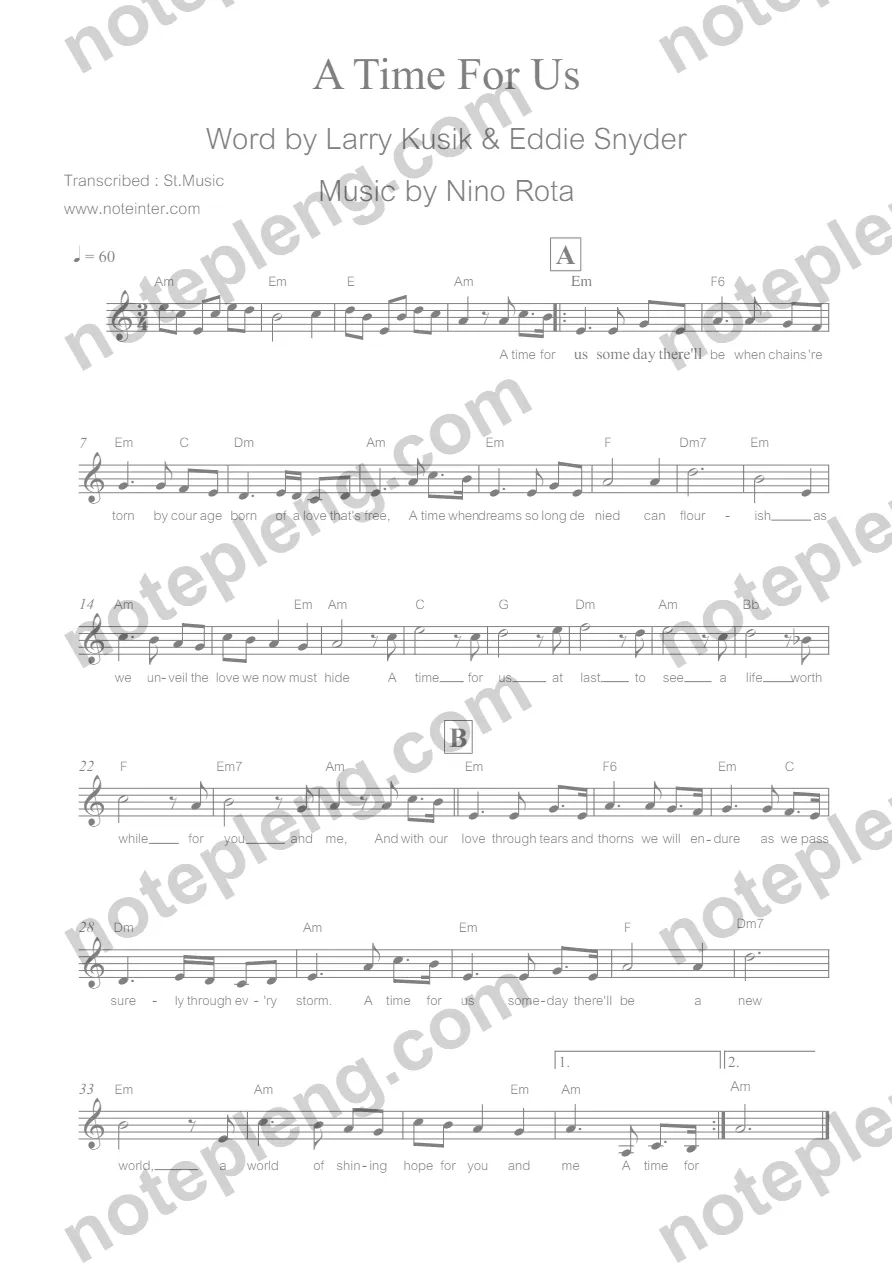 ตัวอย่างโน้ต A Time For Us - Romeo & Juliet (มีลายน้ำ)