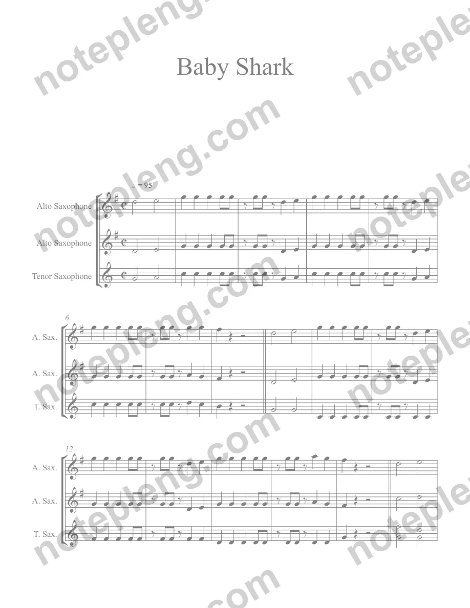 ตัวอย่างโน้ต Baby Shark Sax Alto & Tenor -  (มีลายน้ำ)