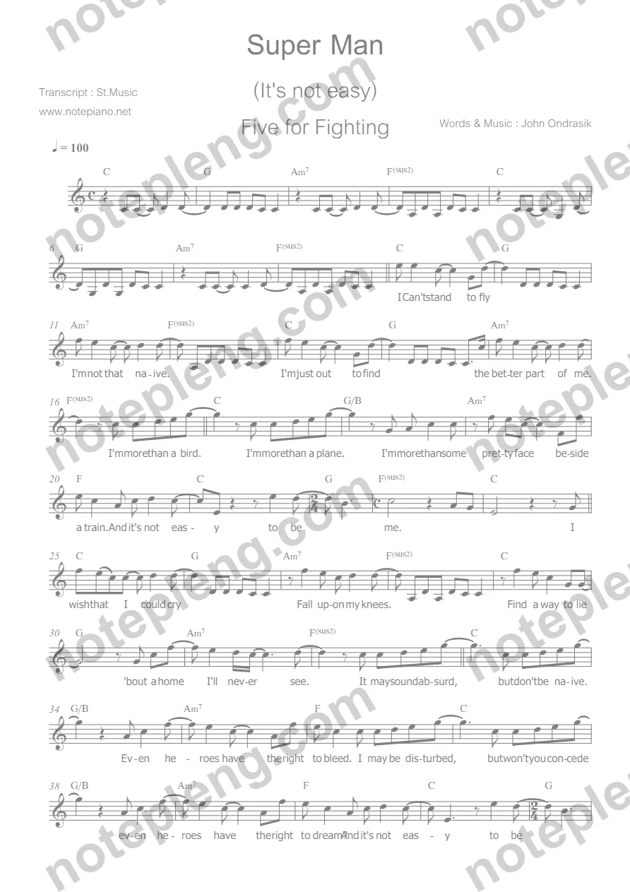 ตัวอย่างโน้ต Super Man - It's not easy (มีลายน้ำ)