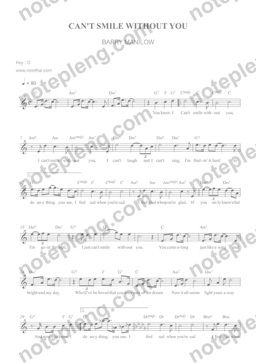 ตัวอย่างโน้ต Can't Smile without you - Barry (มีลายน้ำ)