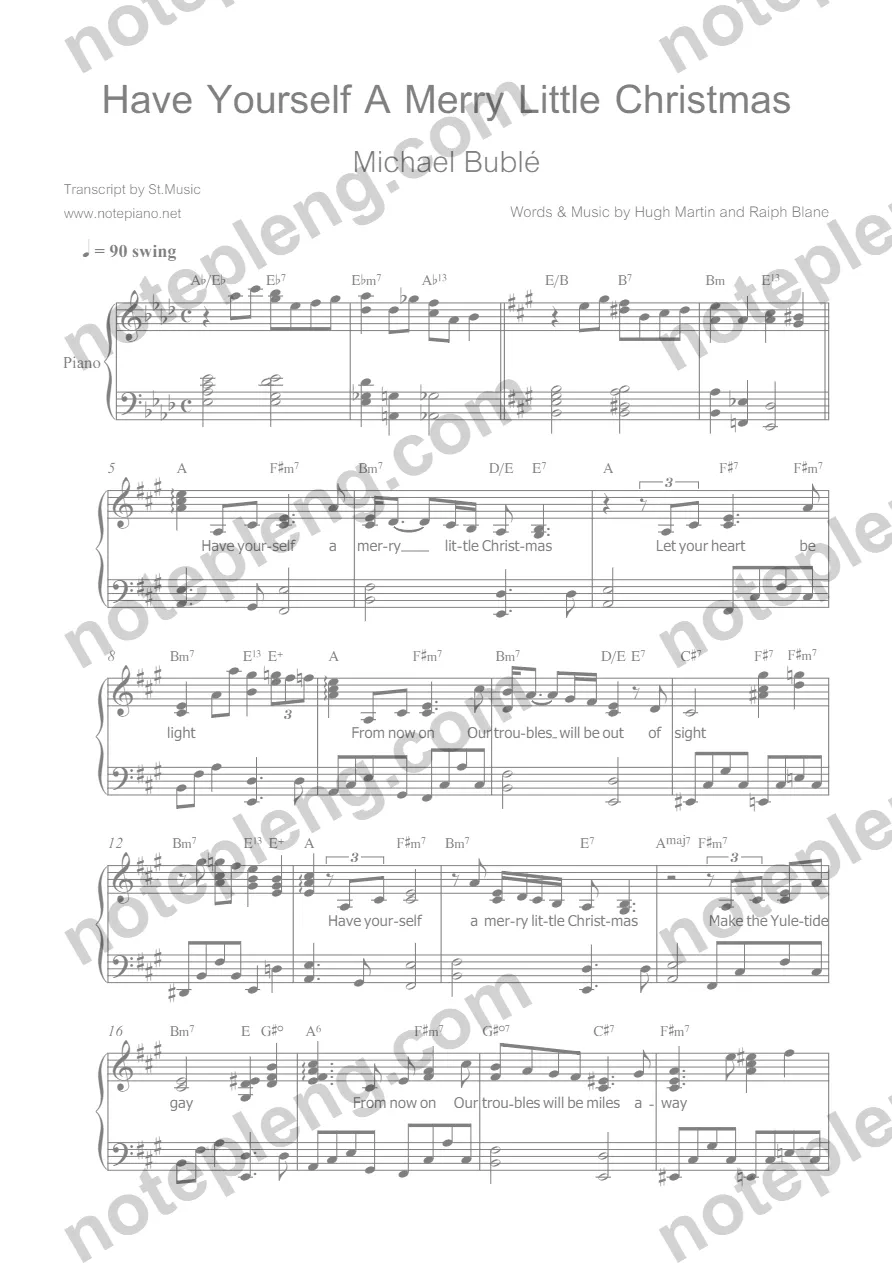 ตัวอย่างโน้ต Have Yourself A Merry Little Christmas piano+ - Michael Bublé (มีลายน้ำ)