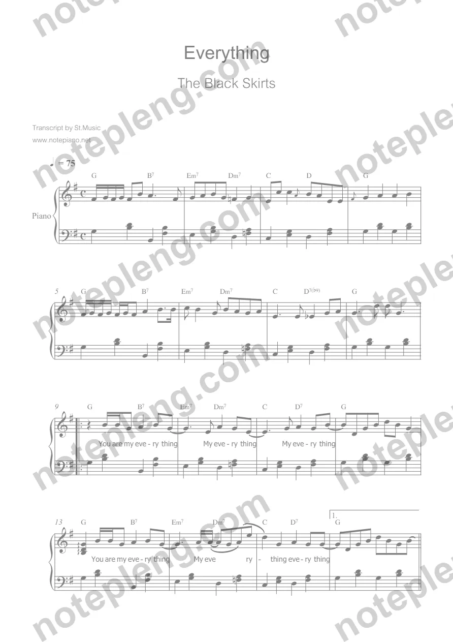 ตัวอย่างโน้ต Everything - The Black Skirts piano (มีลายน้ำ)