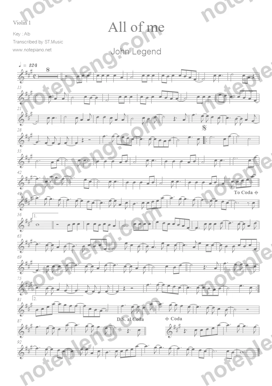 ตัวอย่างโน้ต All of me - John Legend (มีลายน้ำ)