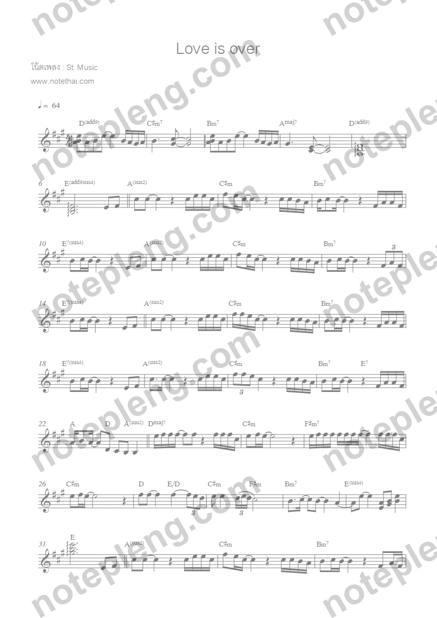 ตัวอย่างโน้ต Love is over - เพลงญี่ปุ่น (มีลายน้ำ)