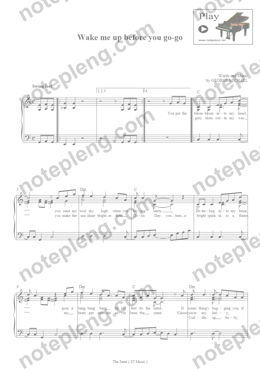 ตัวอย่างโน้ต Wake me up before you go - piano (มีลายน้ำ)