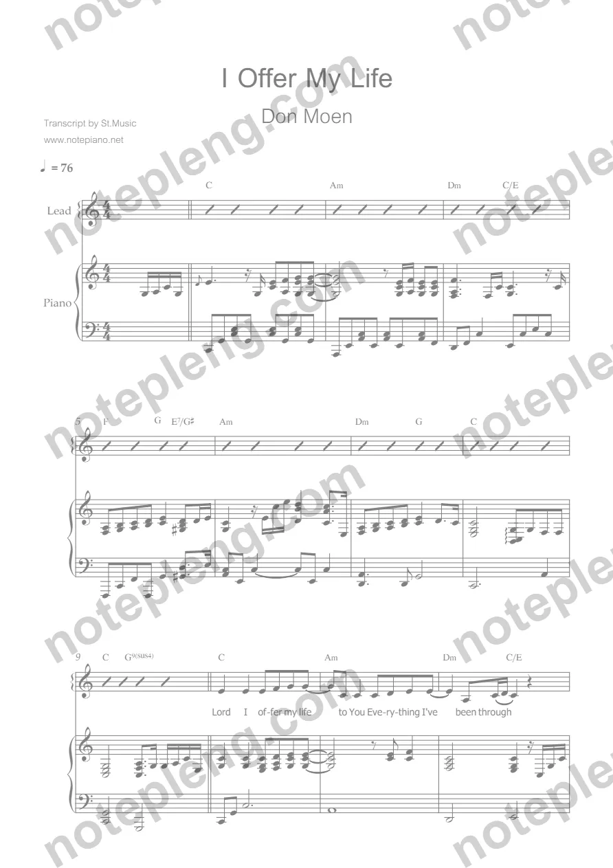 ตัวอย่างโน้ต I Offer My Life - Don Moen Accomp (มีลายน้ำ)