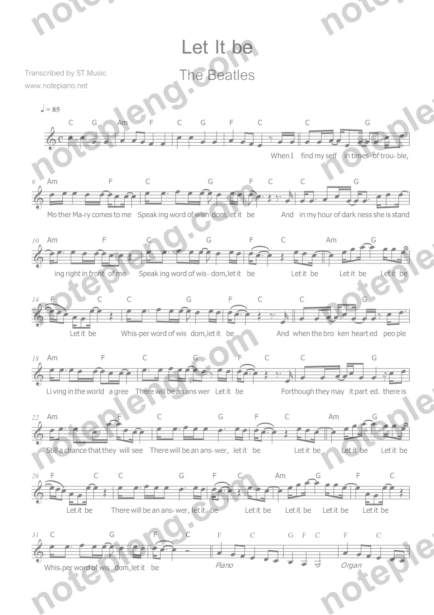 ตัวอย่างโน้ต Let it be - The Beatle (มีลายน้ำ)
